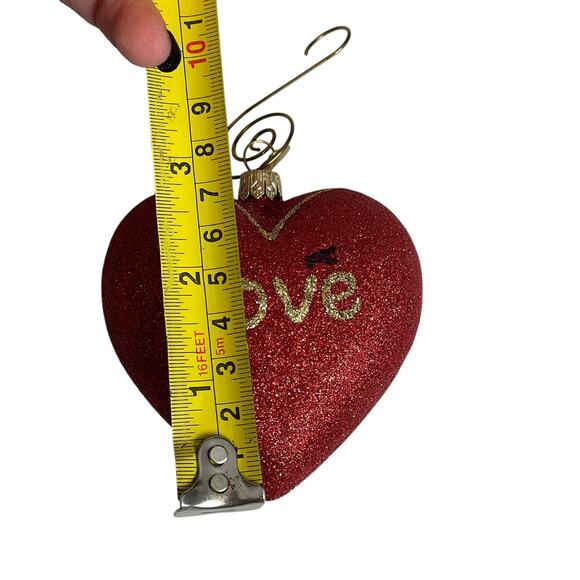 Vintage Landmark Creations Glass Ornament Heart Red Glitter Love Hand Blown - Picture 5 of 16